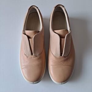 Ecco Soft Powder Tan Leather Slip On Comfort Sneakers Loafer Shoe Womens Size 10